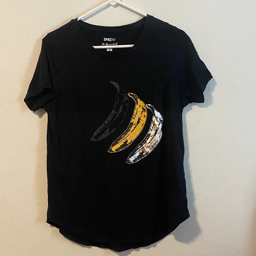 Uniqlo Black Short Sleeve Tee with Banana Print